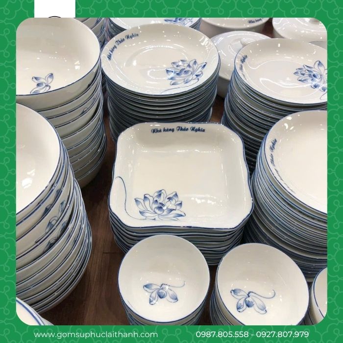 Mẫu bát đĩa Liên Hoa in tên thương hiệu