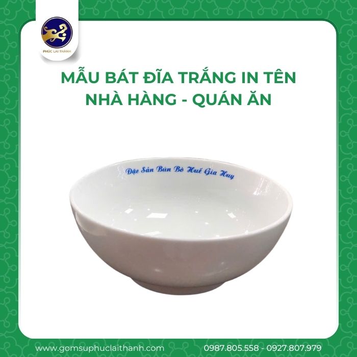 Mẫu bát đĩa Trắng in tên nhà hàng - quán ăn: