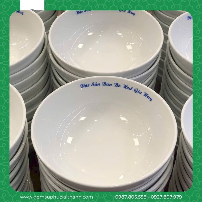 Mẫu bát đĩa Trắng in tên nhà hàng - quán ăn: