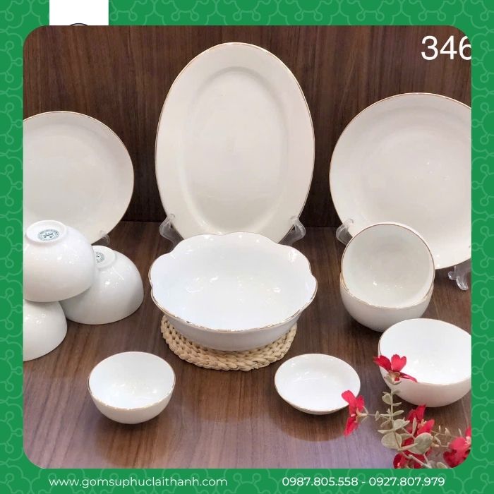 Bát đĩa Trắng Vàng Kim