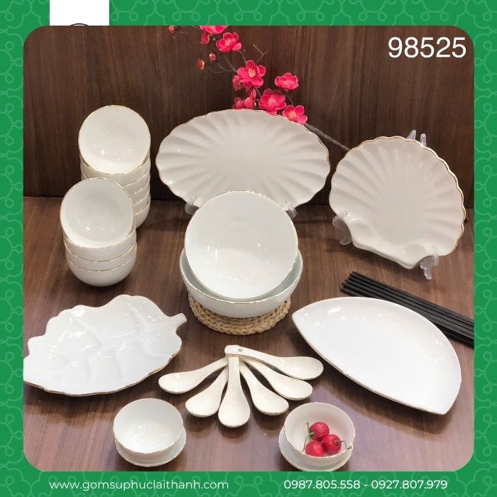 Bát đĩa Trắng Vàng Kim