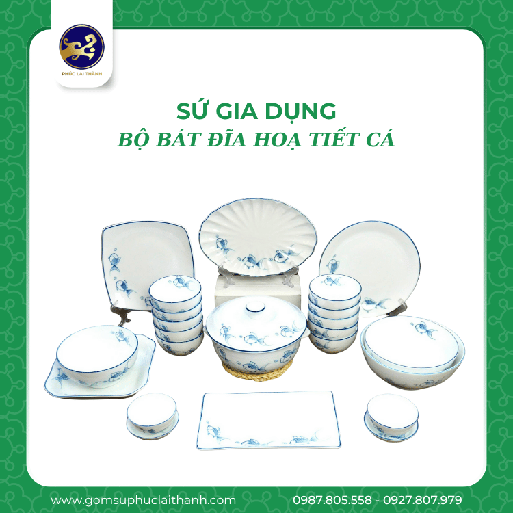 Bộ bát đĩa hoạ tiết Cá