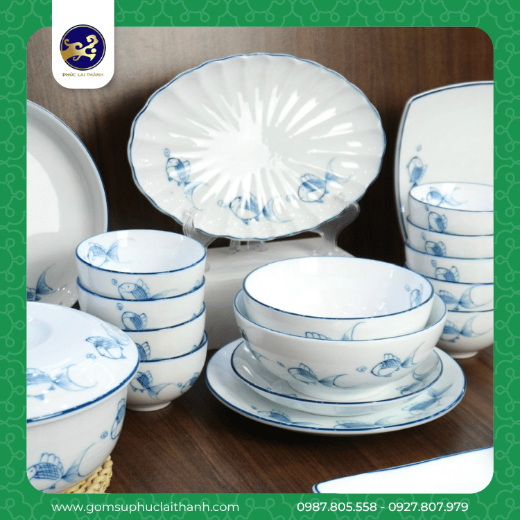Bộ bát đĩa hoạ tiết Cá