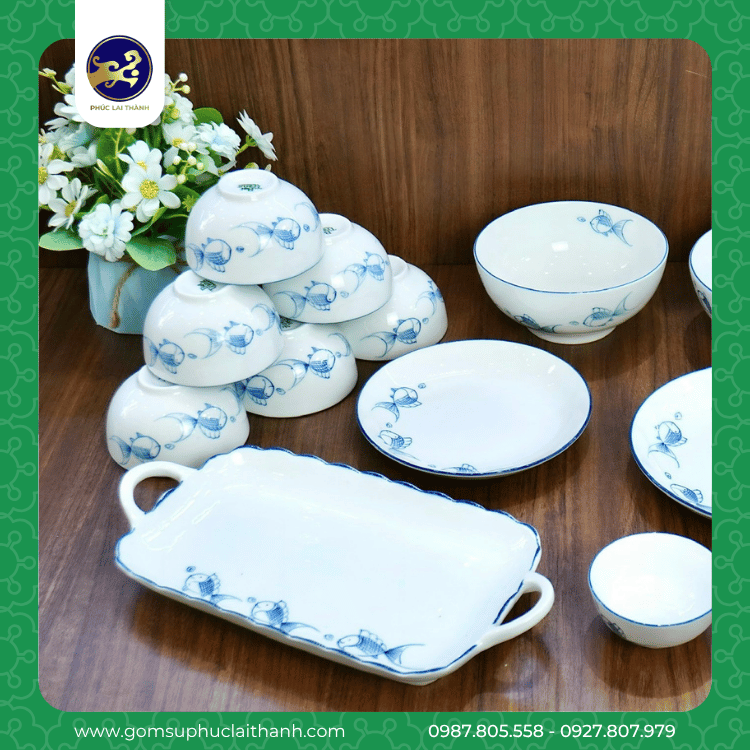Bộ bát đĩa hoạ tiết Cá