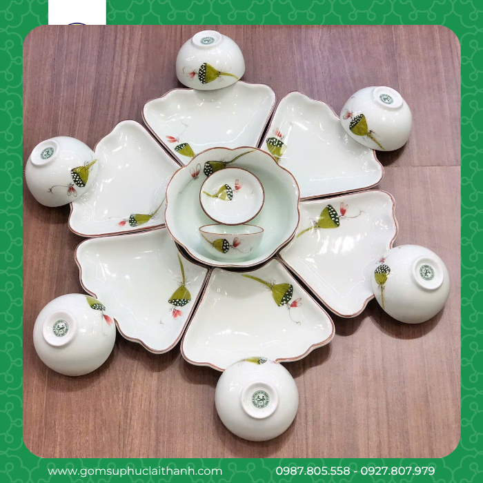 BỘ BÁT ĐĨA ĐÀI SEN