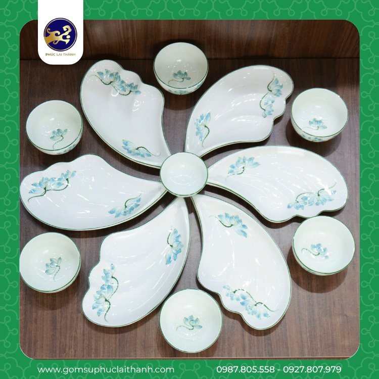 Bộ Bát Đĩa Sen Xanh