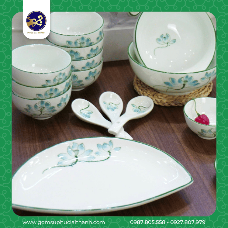 Bộ Bát Đĩa Sen Xanh