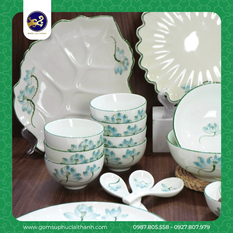 Bộ Bát Đĩa Sen Xanh