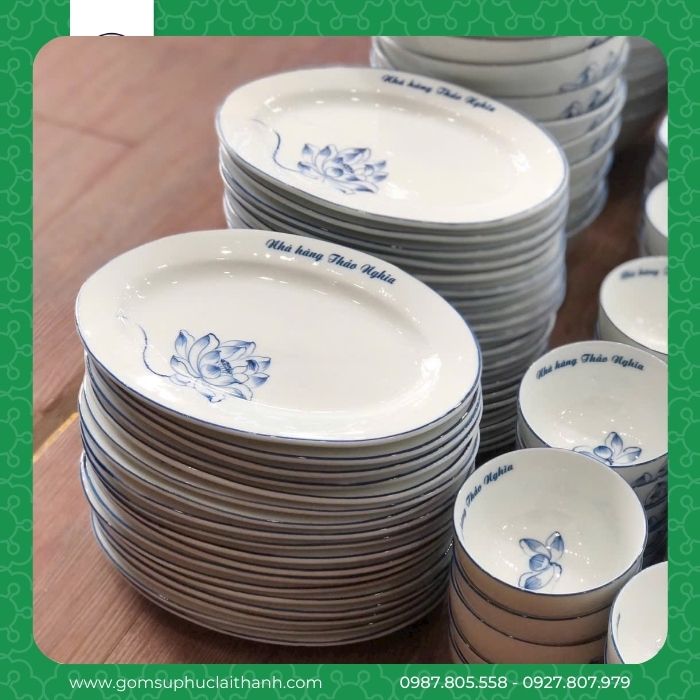 Mẫu bát đĩa Liên Hoa in tên thương hiệu