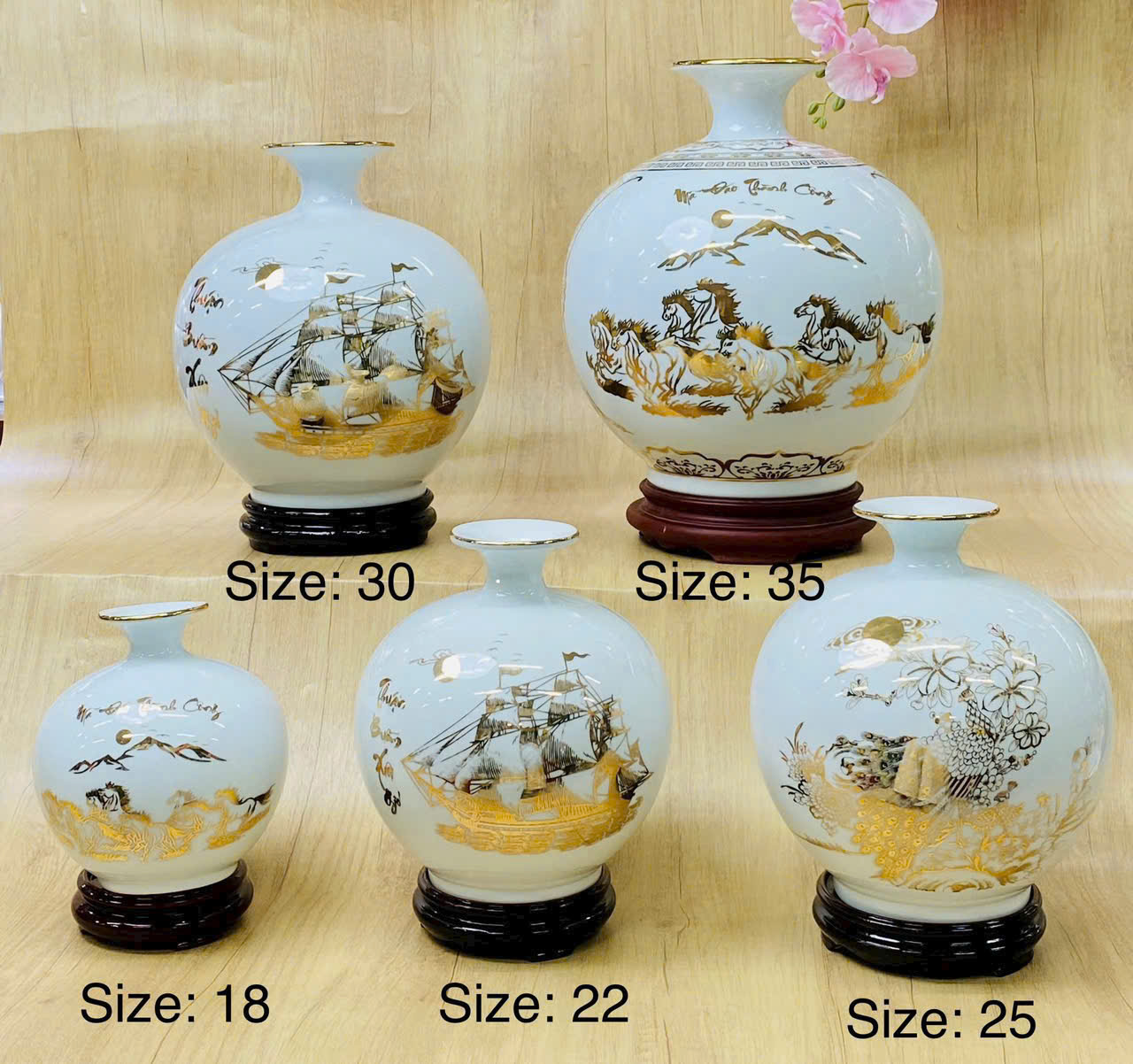 Bình hút lộc vẽ viền vàng 24k Size 18cm