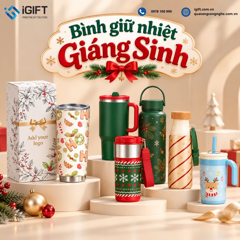 Top mẫu bình giữ nhiệt Giáng Sinh in logo cực đẹp làm quà tặng doanh nghiệp