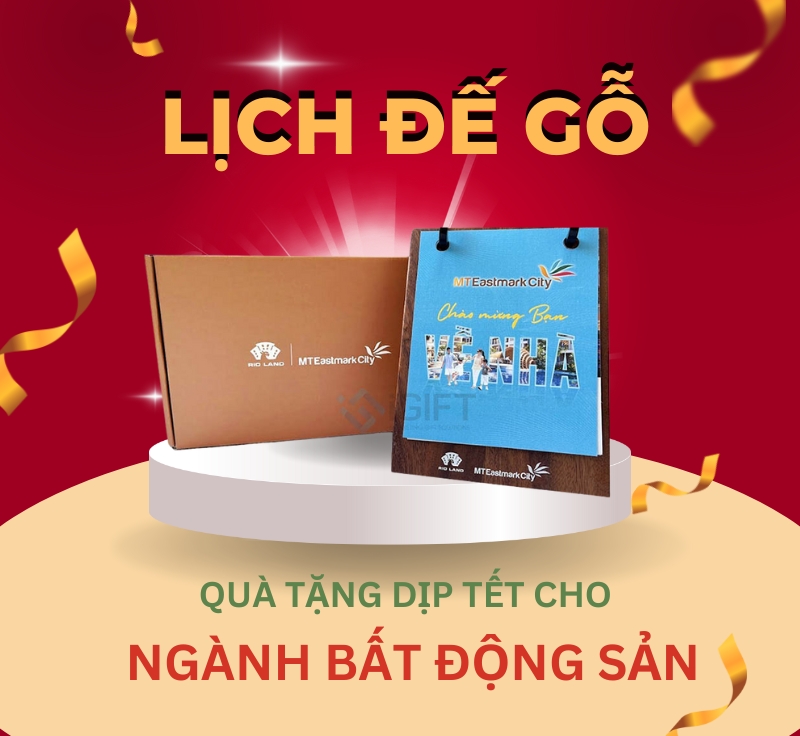 Lịch gỗ in logo cao cấp - Gợi ý quà tặng ngành bất động sản dịp Tết.