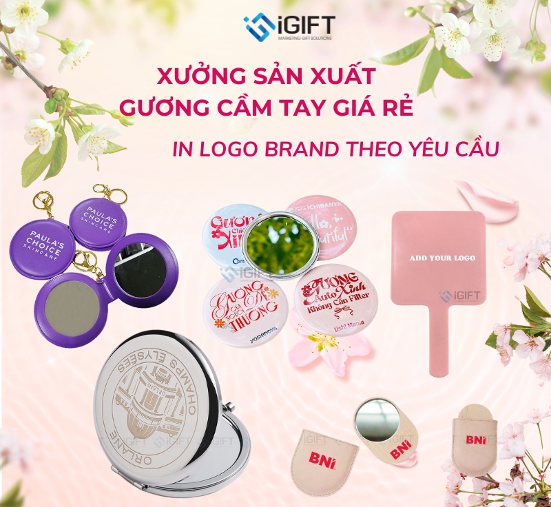 Xưởng sản xuất gương cầm tay giá rẻ - In ấn logo theo yêu cầu