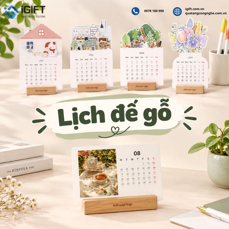 Tổng hợp mẫu lịch để bàn đế gỗ cao cấp làm quà tặng doanh nghiệp