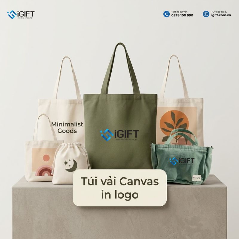 Túi vải Canvas in logo theo yêu cầu cho doanh nghiệp