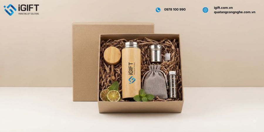 bình giữ nhiệt vỏ tre làm quà tặng