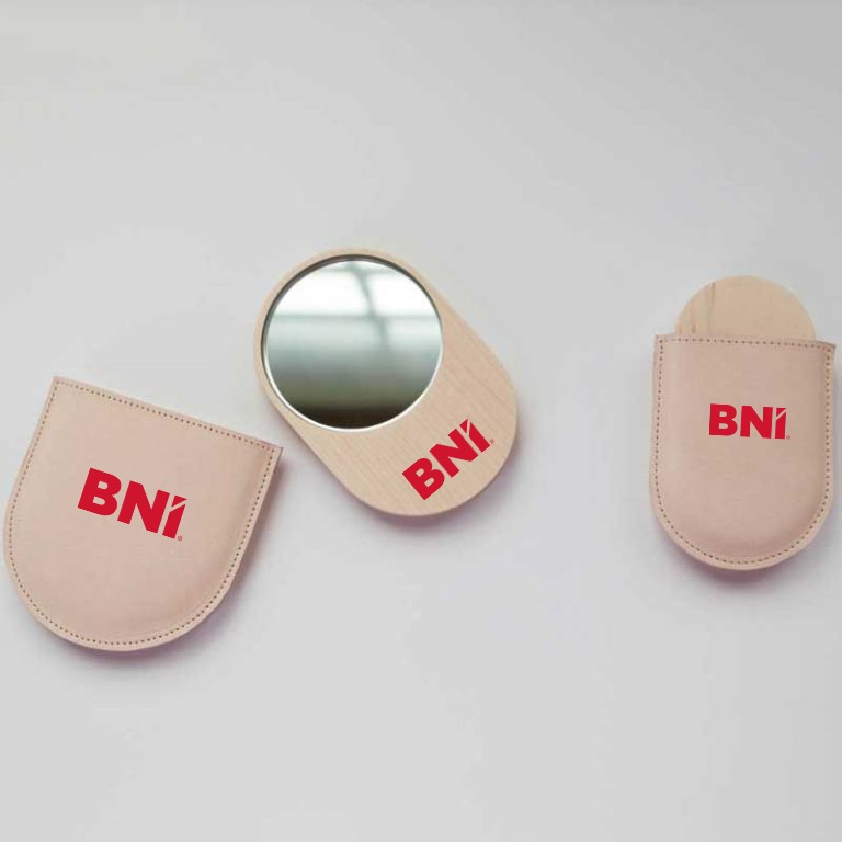 Gương Mini Cán Gỗ Bọc Da In Logo Theo Yêu Cầu Quà tặng công nghệ doanh nghiệp