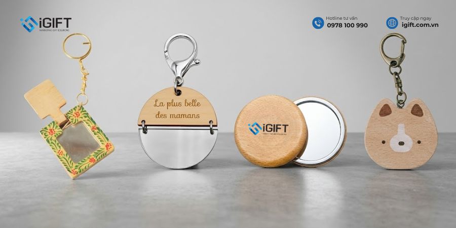móc khóa gương gỗ