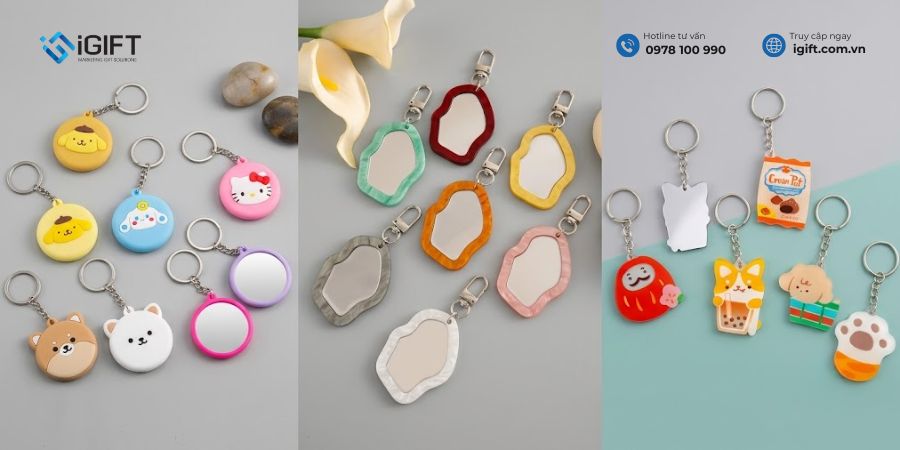 móc khóa gương mini bằng nhựa