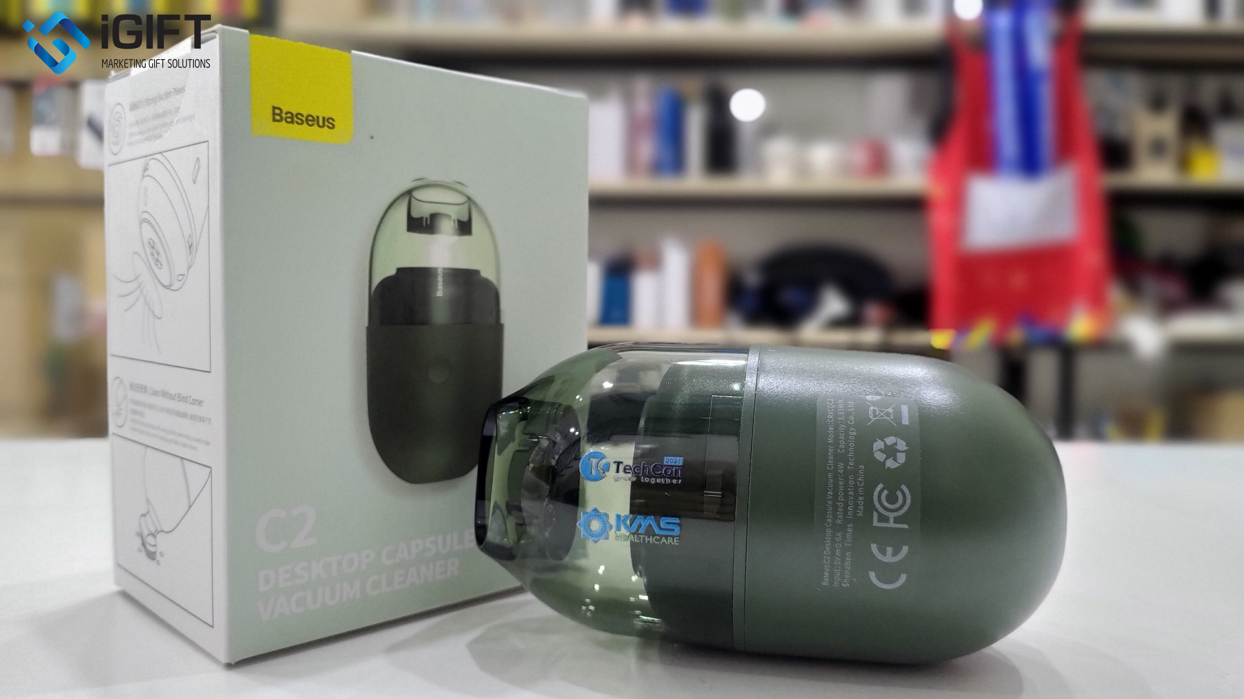 Máy Hút Bụi Mini Cầm Tay Baseus C2 in logo KMS Quà tặng công nghệ doanh nghiệp