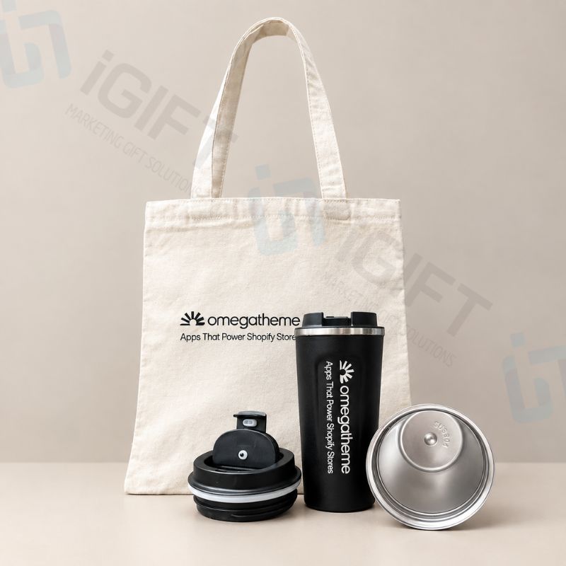 Set Quà Tặng Doanh Nghiệp: Túi Canvas & Ly Khắc Logo