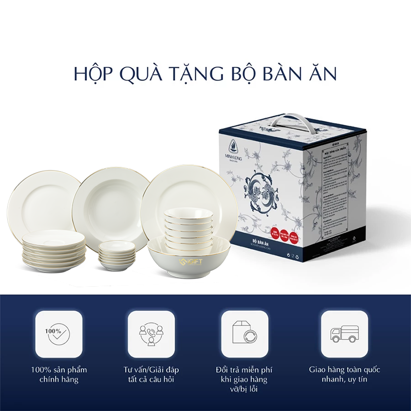 Bộ đồ ăn 22 sản phẩm - Jasmine - Chỉ Vàng - In logo theo yêu cầu