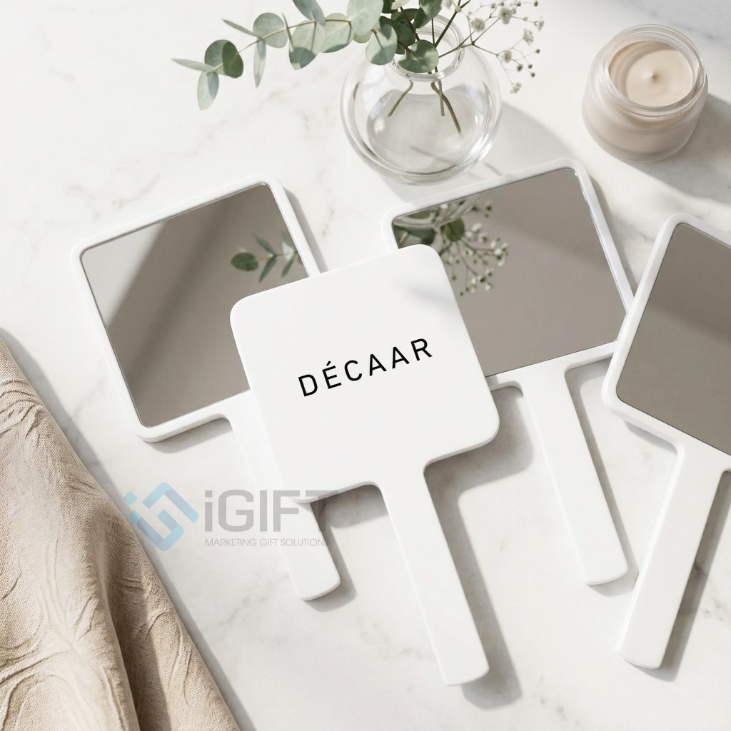 GƯƠNG CẦM TAY HÌNH VUÔNG - IN LOGO HOẠ TIẾT THEO YÊU CẦU