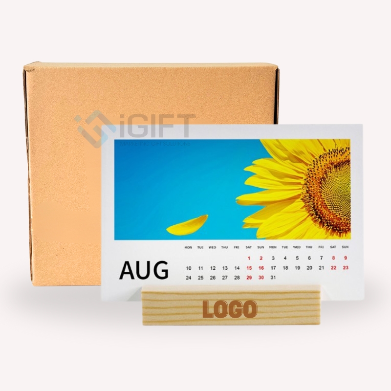 Lịch để bàn đế gỗ khắc logo theo yêu cầu - MS01