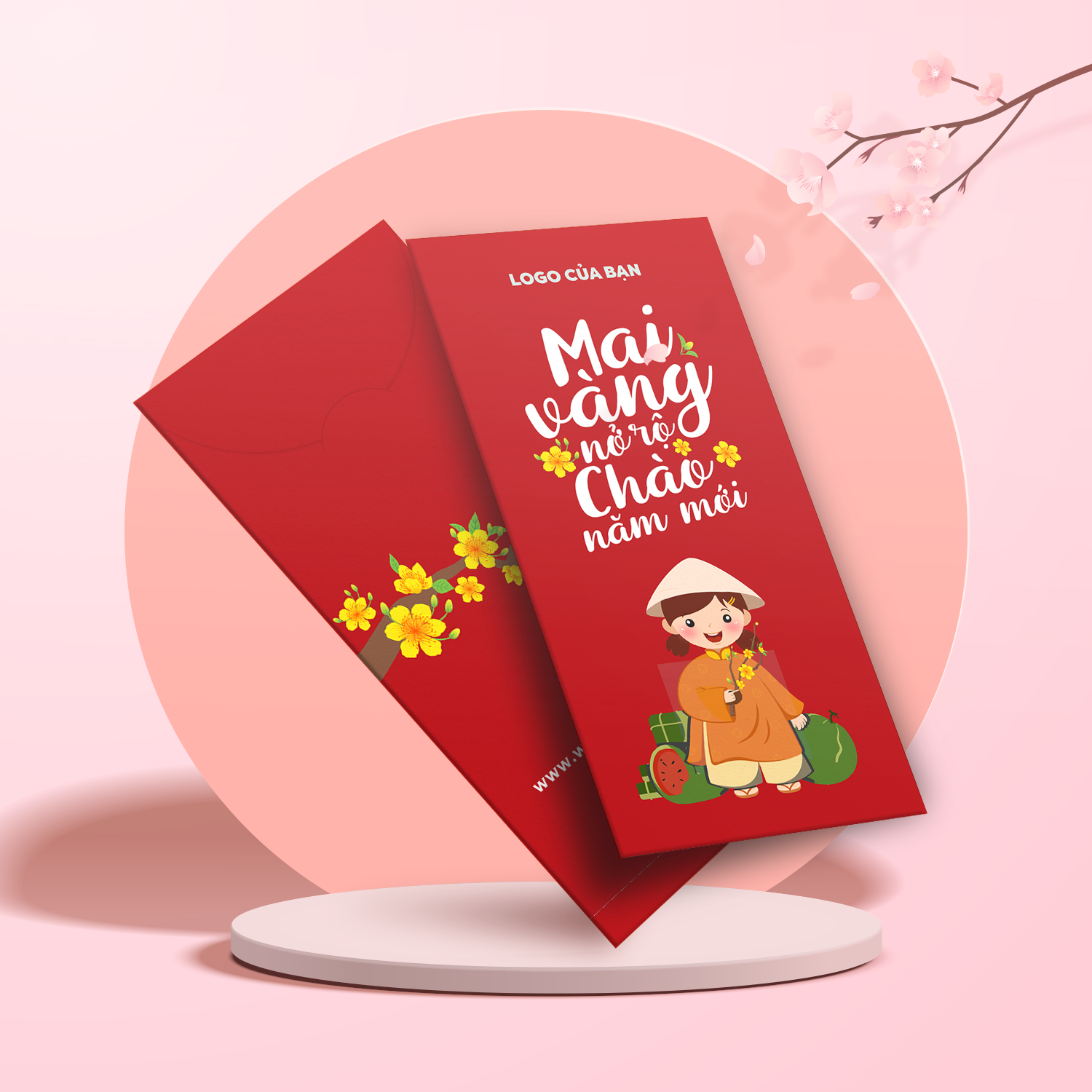 Set Ấn Phẩm Tết 2026: Túi May Mắn, Thư Cảm Ơn, Lì Xì, và Lịch Đế Gỗ