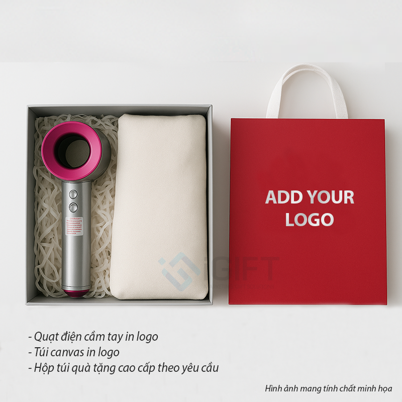Set quà tặng Hộp túi mỹ thuật sang trọng + Quạt điện + Túi Canvas - In logo theo yêu cầu