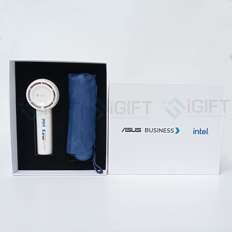 Set quà Dù + Quạt điện cầm tay - In logo theo yêu cầu