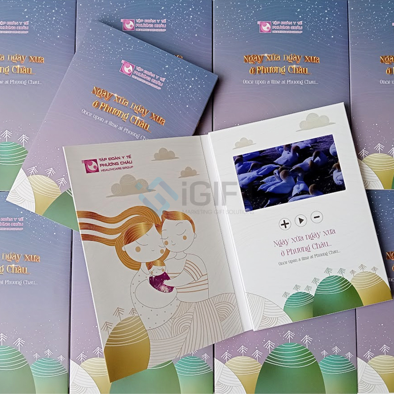 Thiệp Video LCD kỷ niệm - In logo Tập Đoàn Y Tế Phương Châu