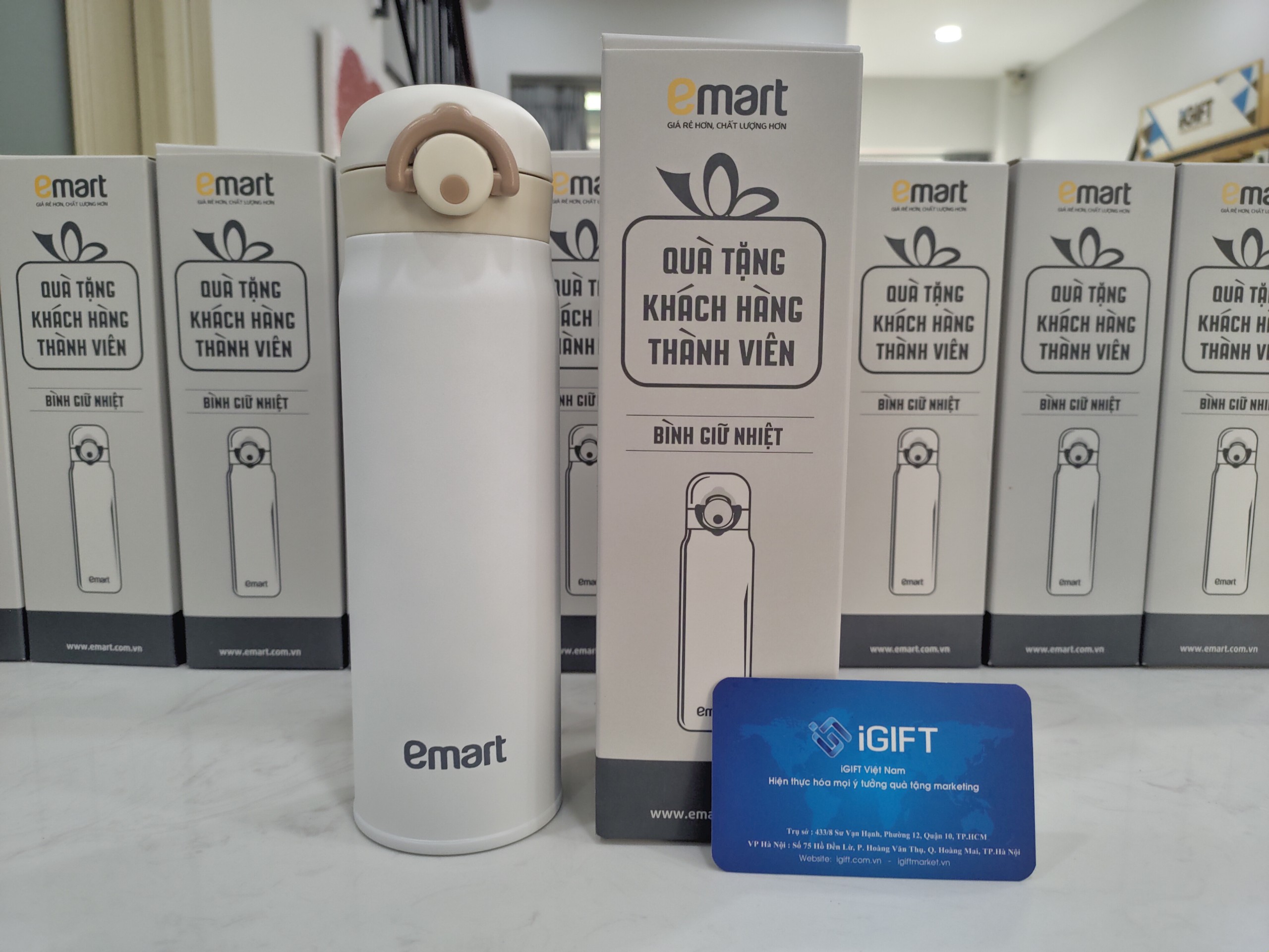 Bình Giữ Nhiệt Cao Cấp Inox 316 In Logo Emart