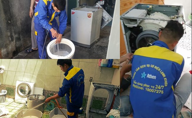 Thợ điện lạnh Athen vệ sinh máy giặt tại nhà khách hàng