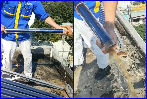 Vệ sinh máy nước nóng năng lượng mặt trời tại nhà khách hàng