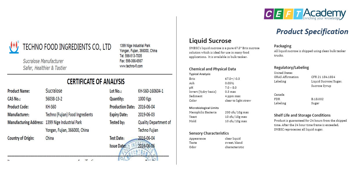 Specification & Certificate of Analysis