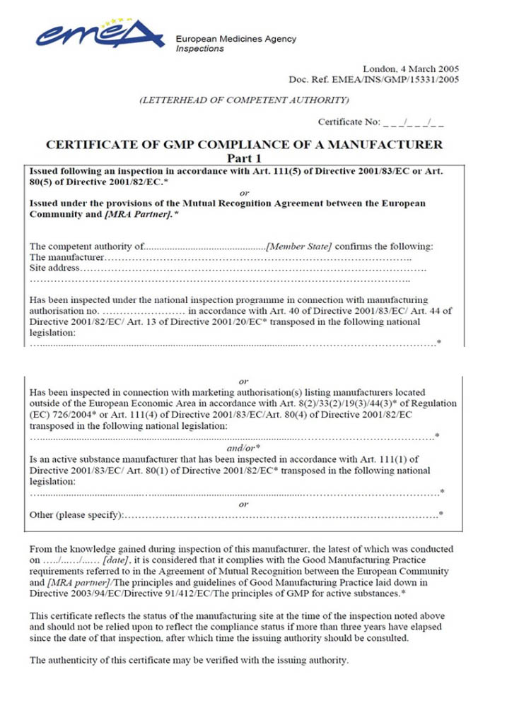 định dạng chứng nhận gmp eu