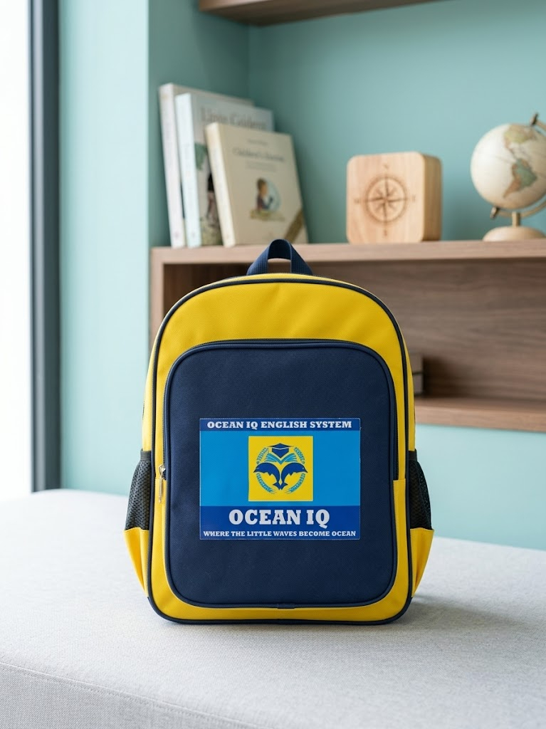 balo quà tặng in logo Ocean IQ english được thiết kế và sản xuất tại hoàng minh