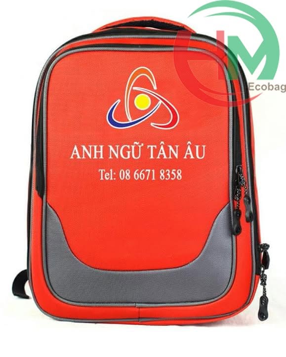 Balo anh ngữ Tân Âu phối đỏ xám thiết kế in logo thương hiệu