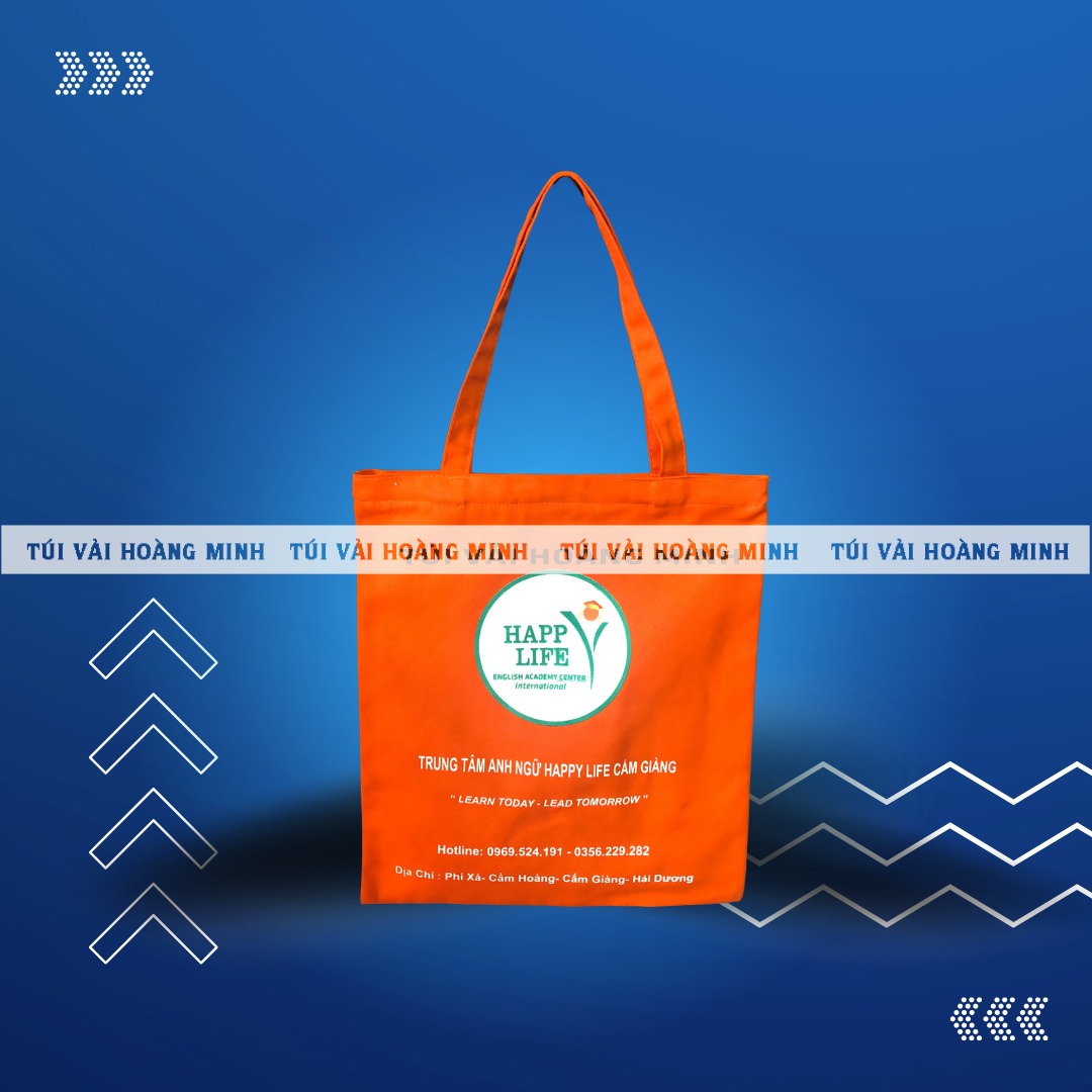 Túi vải canvas in logo Happy life sản xuất tại xưởng Túi Vải Hoàng Minh