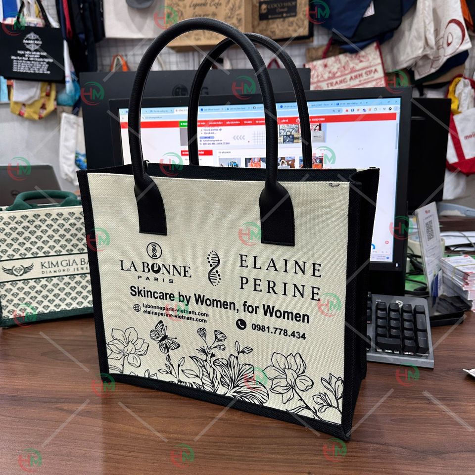 Túi vải linen quai da ELAINE PERINE
