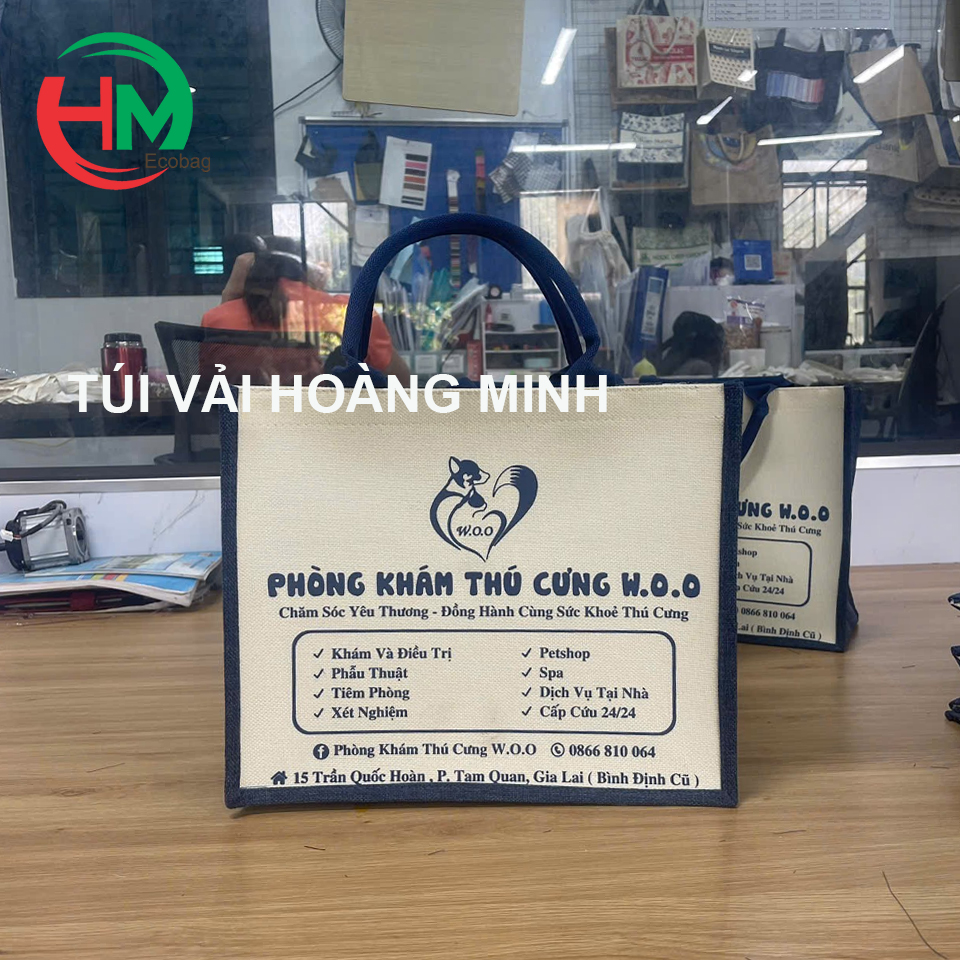 Túi Vải Linen In Logo Phòng Khám Thú Cưng W.O.O