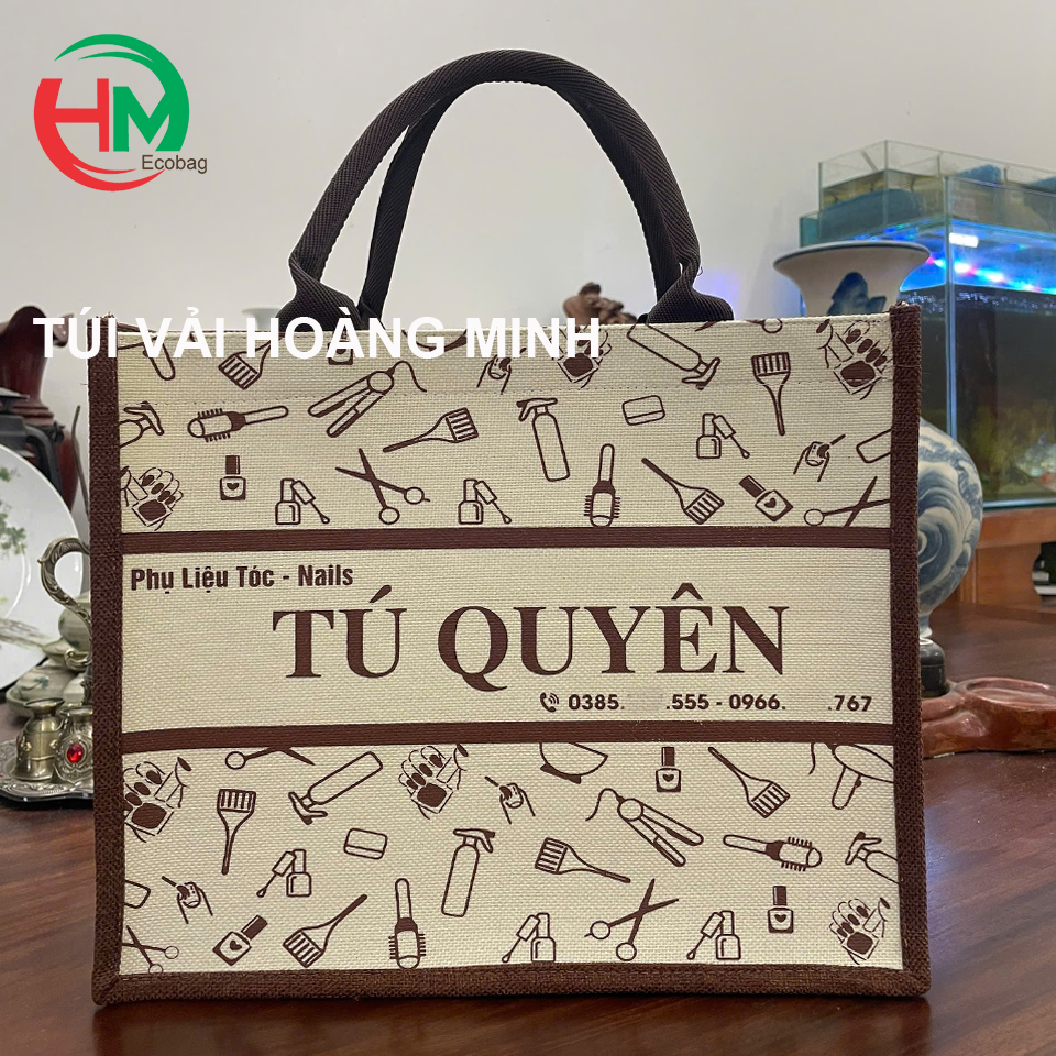 Túi Vải Linen In Logo TÚ QUYÊN - Phụ Liệu Tóc & Nails