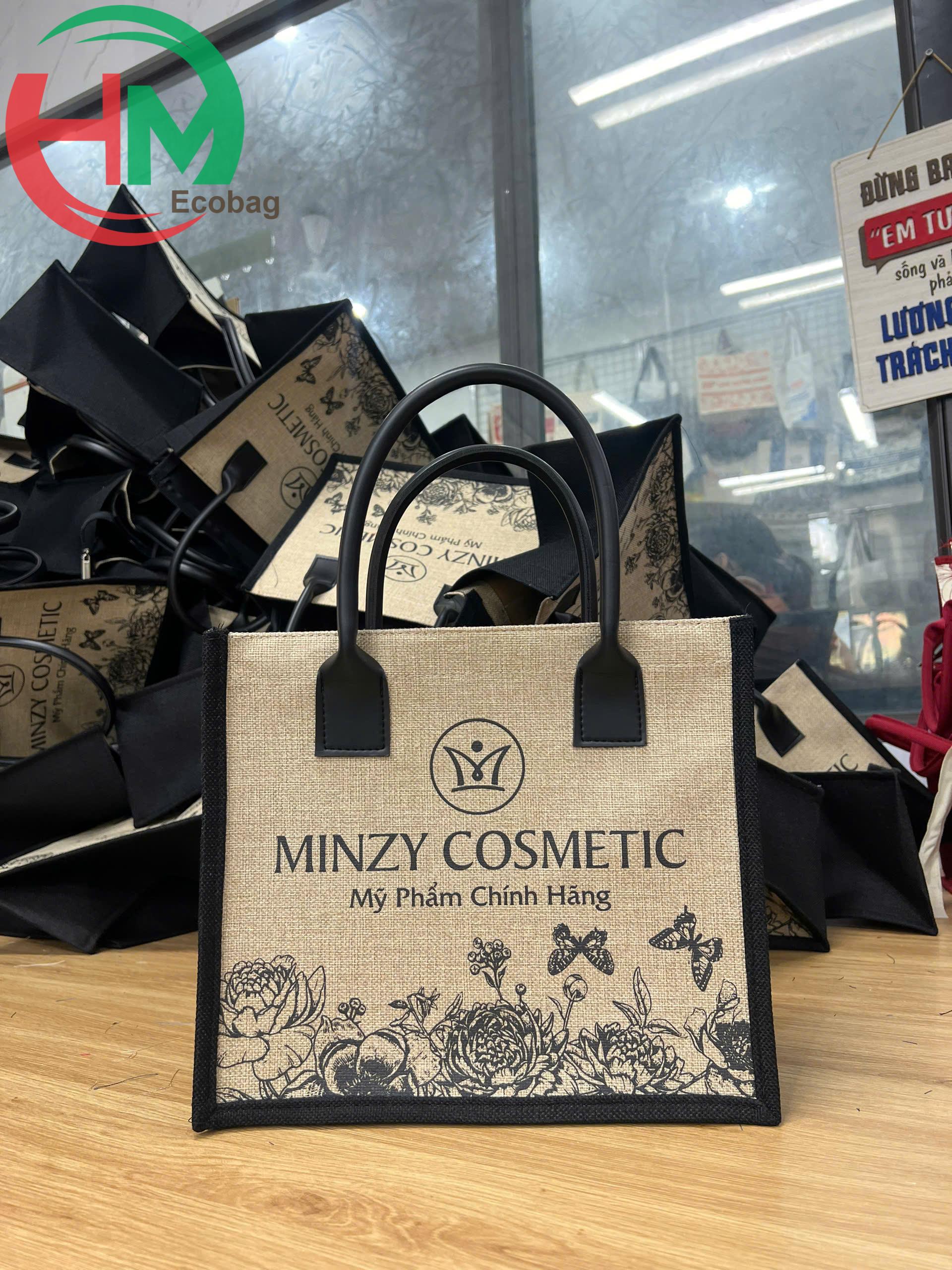 Túi Vải Linen Quai Da Cao Cấp MINZY COSMETIC – Qùa tặng Thương Hiệu Mỹ Phẩm Chính Hãng