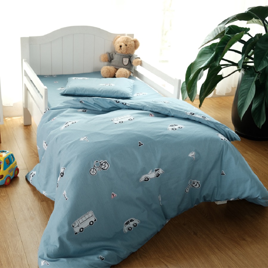 Bộ chăn ga gối Baby 7 - Ô Tô xanh