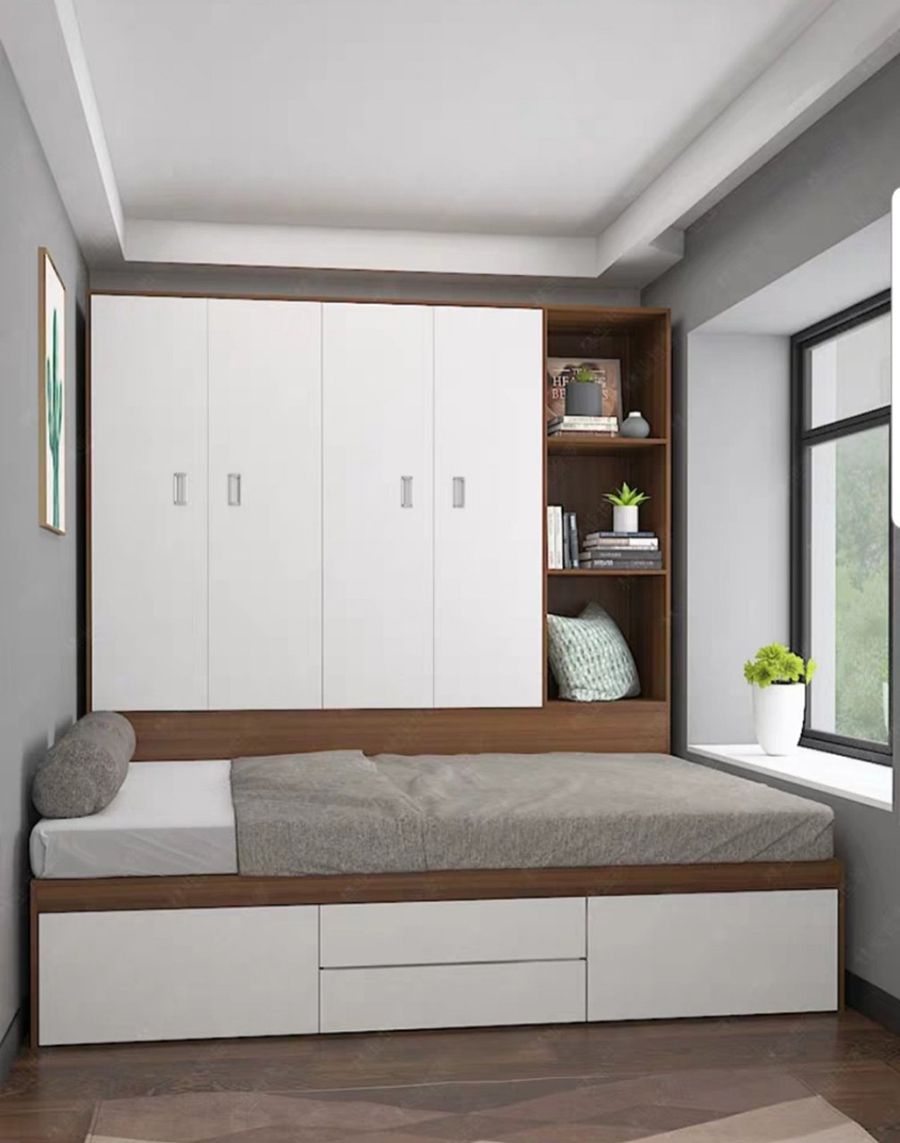  Mẫu 19: Giường ngủ kết hợp tủ đựng quần áo bằng gỗ tự nhiên bản lớn