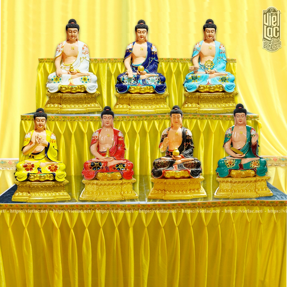 Tượng Dược sư 7 thế tay vẽ màu 55cm