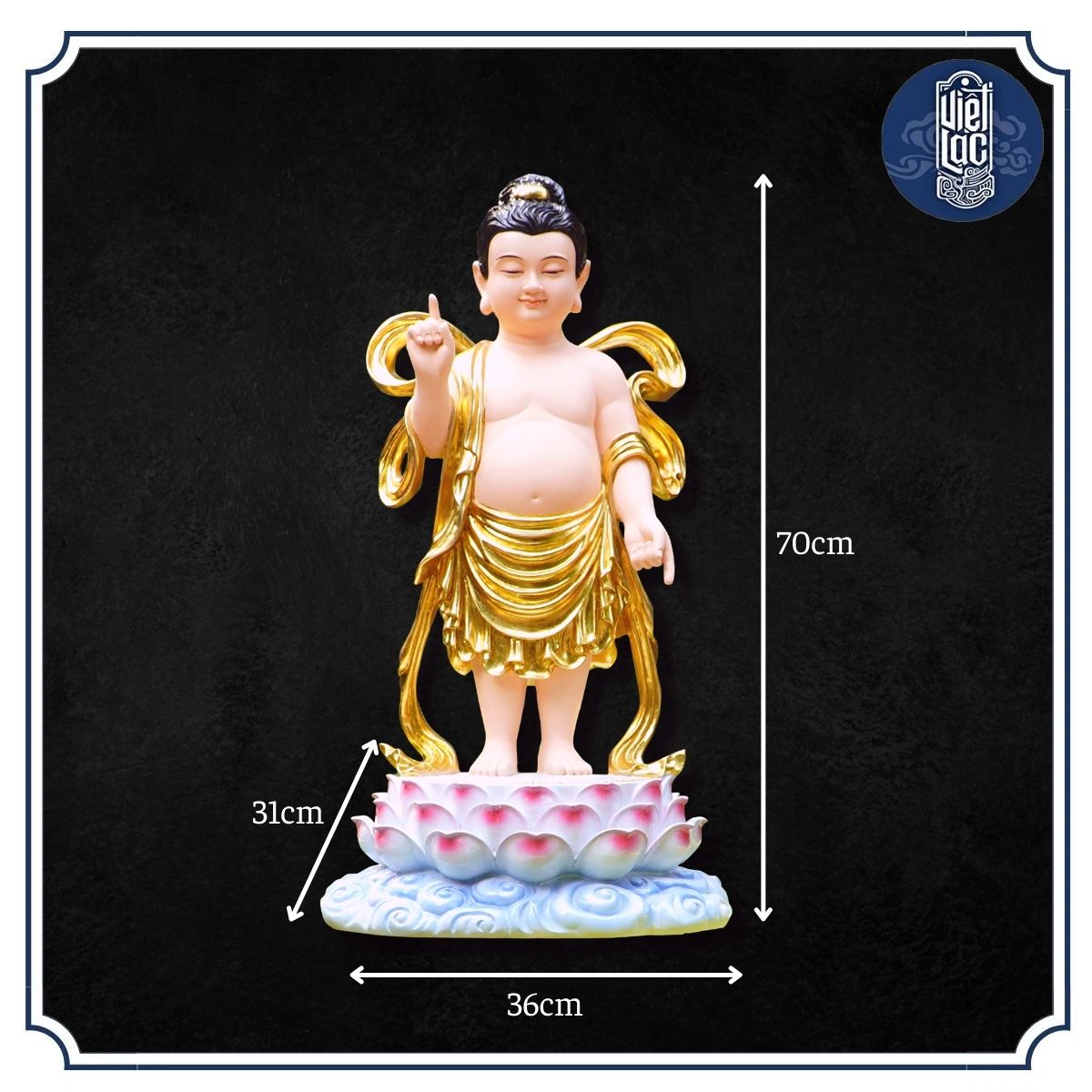 Tượng Phật Đản Sinh Bằng Composite, Cao 70cm, Dát Vàng VIỆT LẠC Tượng Phật Đản Sinh Bằng Composite, Cao 70Cm, Dát Vàng Việt Lạc