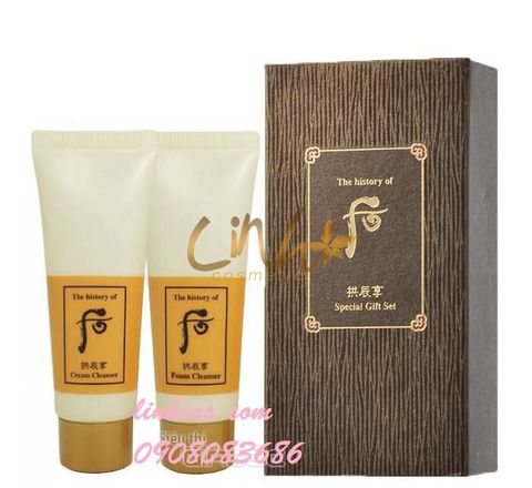 Set Sữa Rửa Mặt Hoàng Cung Whoo Foam Cleanser bao gồm Sữa rửa mặt vàng chống nhăn Whoo 180ml, Kem tẩy trang 40ml