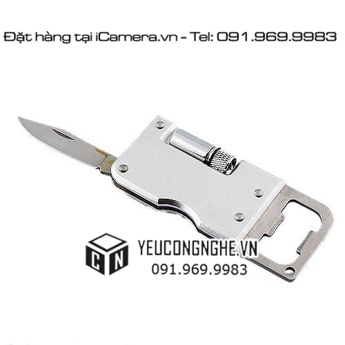 Dụng cụ đa năng đèn pin, khui mở bia, dao rọc giấy, móc khóa